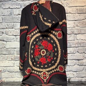 Maxsport Red Rose Floral Hooded Knit Duster Cardigan